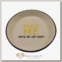 DUVO+ Миска для животных керамическая, низкая, "Feed Me Meow", черно-белая, 13.8см - 180мл