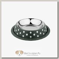 DUVO+ Миска для животных металлическая, нескользящая "Деко", зелёная в белый горох