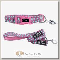 Ошейник и поводок для собак DOOG "Luna" розовый с каплями, комплект