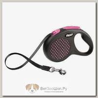 FLEXI Design S Tape 5 m Поводок-рулетка черная/розовый горошек, лента, до 15 кг