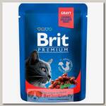 Влажный корм для кошек BRIT с говядиной и горошком