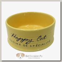 DUVO+ Миска для животных керамическая, "Happy Cat", желтая