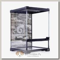 Террариум стеклянный c одной дверцей, с фоном "Ammonite" MCLANZOO, чёрный, 20х20хН30см