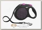 FLEXI Design L Tape 5 m Поводок-рулетка черная/розовый горошек, лента, до 50 кг