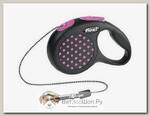 FLEXI Design XS Cord 3 m Поводок-рулетка черная/розовый горошек, трос, до 8 кг