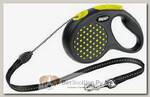 FLEXI Design S Cord 5 m Поводок-рулетка черная/желтый горошек, трос, до 12 кг