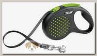 FLEXI Design S Tape 5 m Поводок-рулетка черная/зеленый горошек,лента, до 15 кг