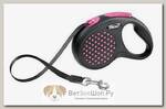 FLEXI Design M Tape 5 m Поводок-рулетка черная/розовый горошек, лента, до 25 кг
